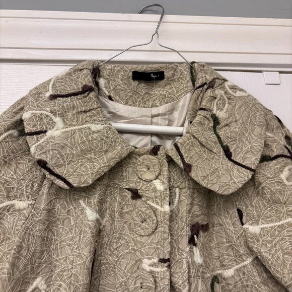 Anthropologie RYU Coat Tan Crochet Overlay Front Large Button Size Small Lined - Picture 5 of 15